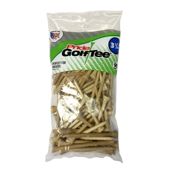 Pride Deluxe Golf Tee 3-1/4" Natural – 90 Count 100% Solid Hardwood Tees for Trusted Performance and Classic Durability