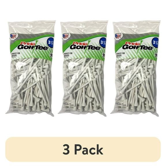 (3 pack) Pride Wood Golf Tee 3-1/4" White – 90 Count Durable Hardwood Tees for Consistent Launch and Superior Performance
