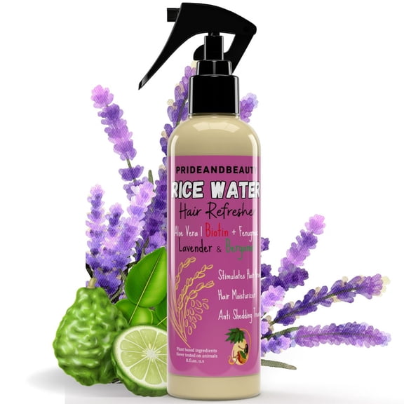 Pride and Beauty Fermented Rice Water + Aloe Leave-In Hair & Scalp Spray with Rosemary + Biotin, Lavender + Bergamot, 4 fl oz