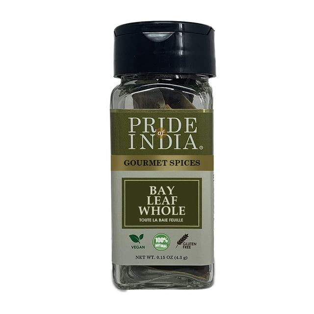 Pride of India – Bay Leaf Whole – Authentic Indian Culinary Spice – Gourmet – 0.15 oz. Small Dual Sifter Jar