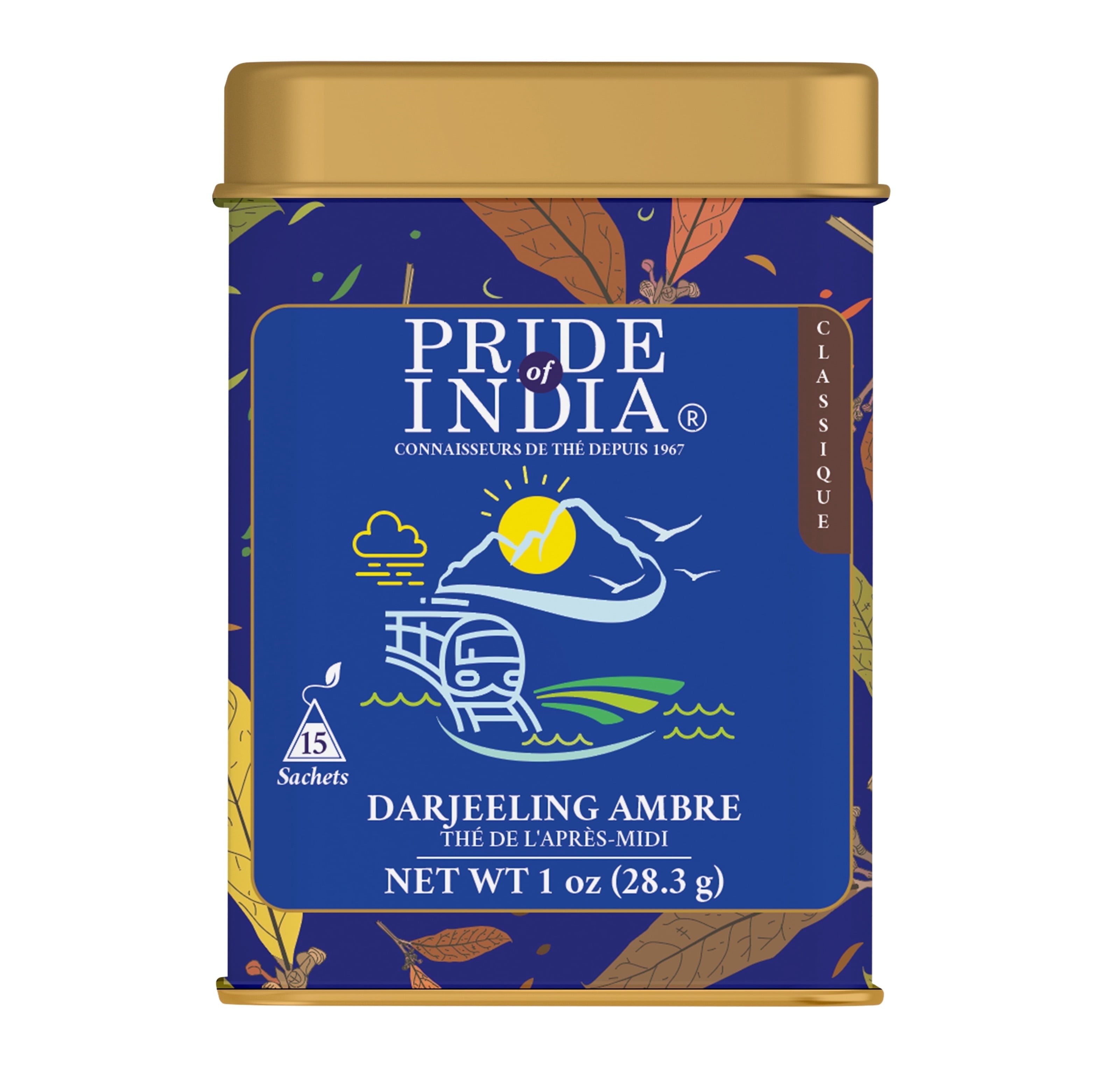 Pride of India | Darjeeling Amber Afternoon Black Tea | 15 Pyramid Full Leaf Individually Wrapped Tea Bags | Mellow, Smooth, Flowery Taste | Single Estate Certified Tea | Fragrant, High Caffeine
