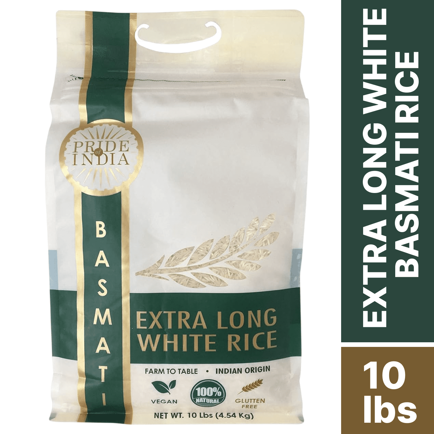 Pride Of India  Naturally Aged White Basmati Rice, Extra Long Grain, 10 lb Rice Bag, Gluten-Free