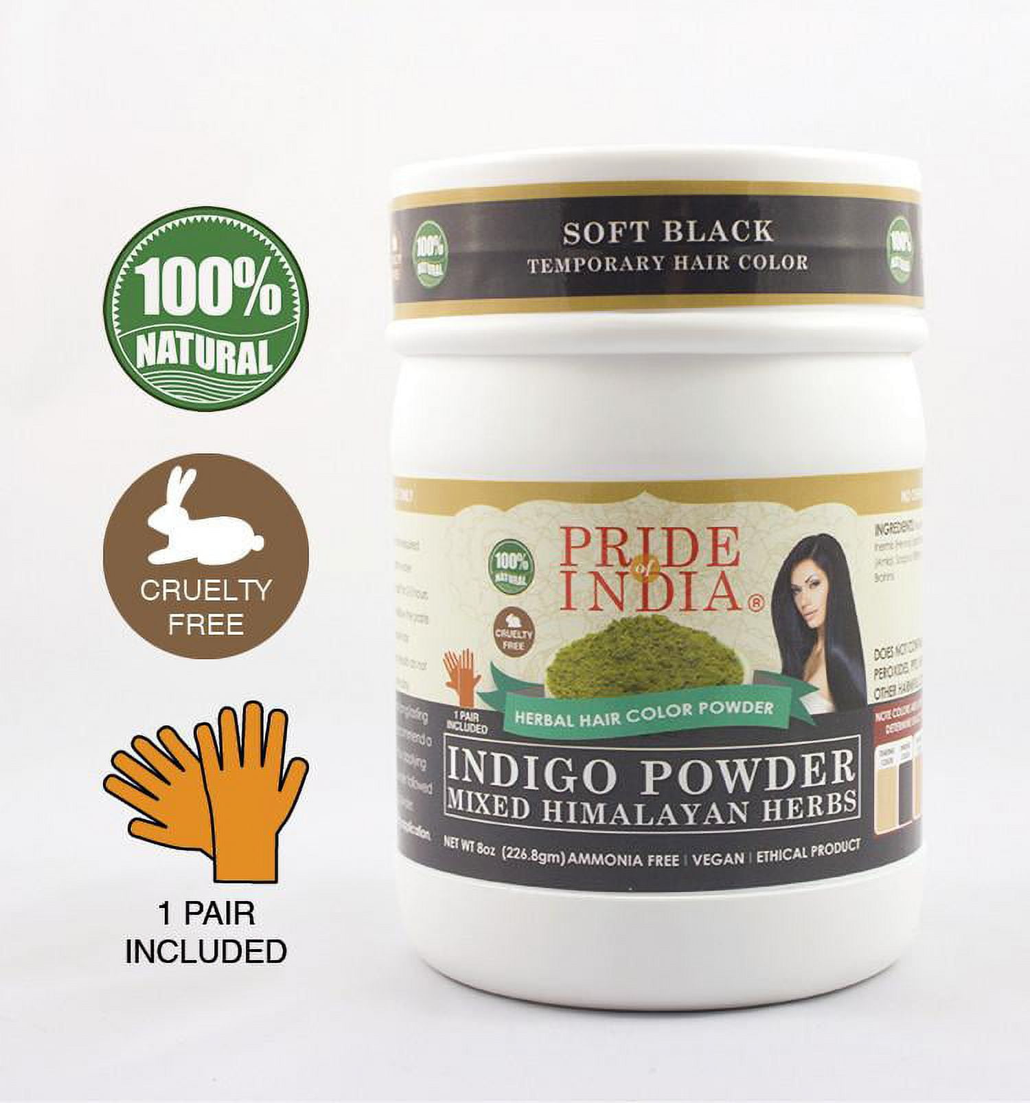 Pride of India - Herbal Indigo Hair Powder w/ Mixed Himalayan Herbs - Soft Black, Half Pound (227 Grammes)