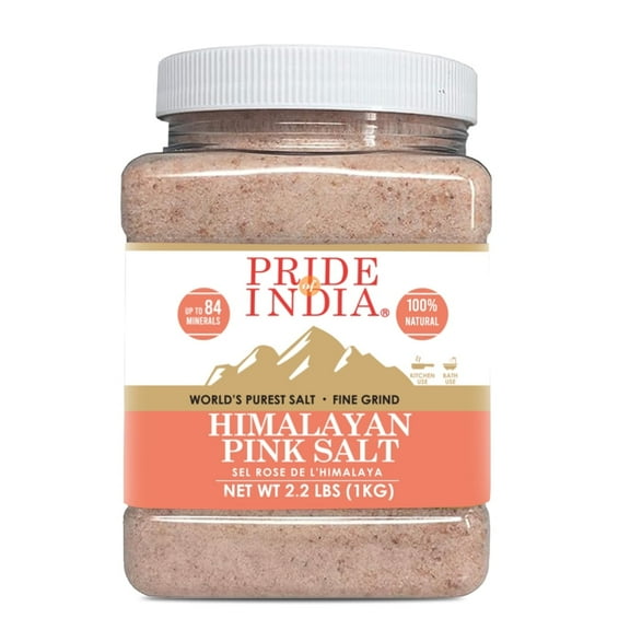 Pride Of India - Pure Himalayan Pink Salt - Enriched w/ 84+ Natural Minerals, Fine Grind 2.2 Pound (35.2 oz.) Jar - Himalayan Salt, Himalayan Pink Salt, Pink Himalayan Salt, Grind Salt.