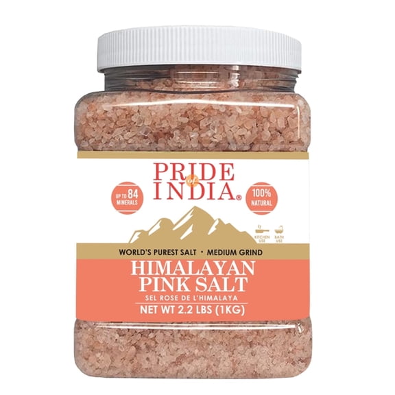 Pride of India Himalayan Pink Salt, 2.2 lb, Medium Grind, Mineral-Rich Natural Rock Salt, Ideal for Grinders, Cooking & Bath Use