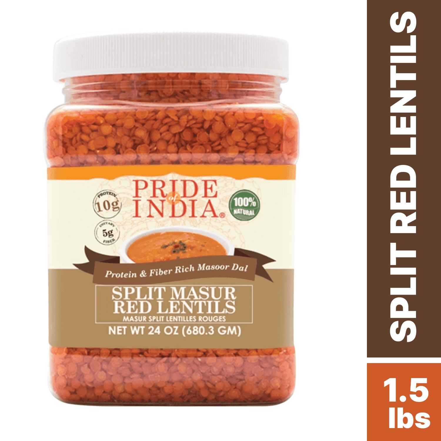 Pride of India Split Red Lentils, 1.5 lbs Jar, High Protein Masoor Dal, Gluten-Free & Vegan