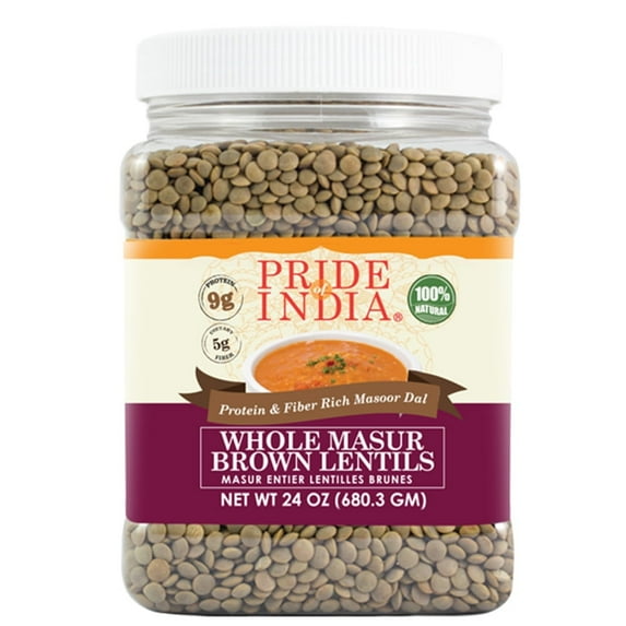 Pride Of India - Indian Whole Brown Crimson Masur Lentils - Protein & Fiber Rich Masoor Whole, 1.5 Pound Jar