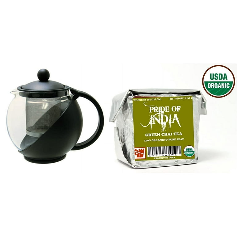 https://i5.walmartimages.com/seo/Pride-of-India-Organic-Green-Chai-Tea-Half-Pound-Full-Leaf-Tempered-3-Cup-Glass-Tea-Pot-w-Removable-Infuser-25-Fluid-Ounces-Combo_38ea08c0-5383-4cf3-b07c-2cb7907edc02.e1f0eb1b460486aab1a51fa0a2212116.jpeg?odnHeight=768&odnWidth=768&odnBg=FFFFFF