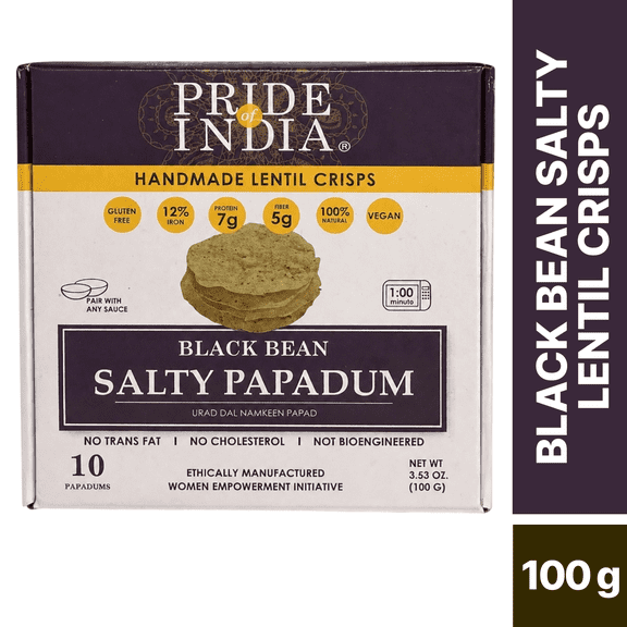 Pride Of India - Black Bean  Salty Papadum, Plant-Based Protein Crisps, 10 Count, 3.53 oz, Vegan, Gluten-Free