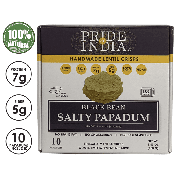Pride Of India - Salty Black Bean Namkeen Papadum Lentil Crisp - 10 count (3.53oz - 100gm) - Lentil Chips, Gluten-Free Crackers, Healthy Snacks, Indian Snacks, Lentil Crackers