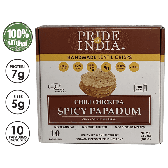 Pride Of India Spicy Chickpea Masala Papadum Lentil Crisps, 10 Count