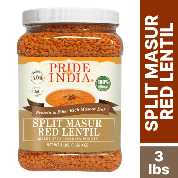 Pride of India Split Red Lentils, 3 lbs Jar, High Protein Masoor Dal, Natural, Gluten-Free & Vegan