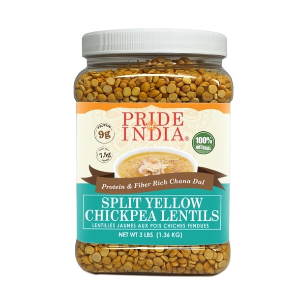 Pride Of India - Indian Split Yellow Chickpea Lentils - Protein & Fiber Rich Chana Dal, 3.0 Pound Jar