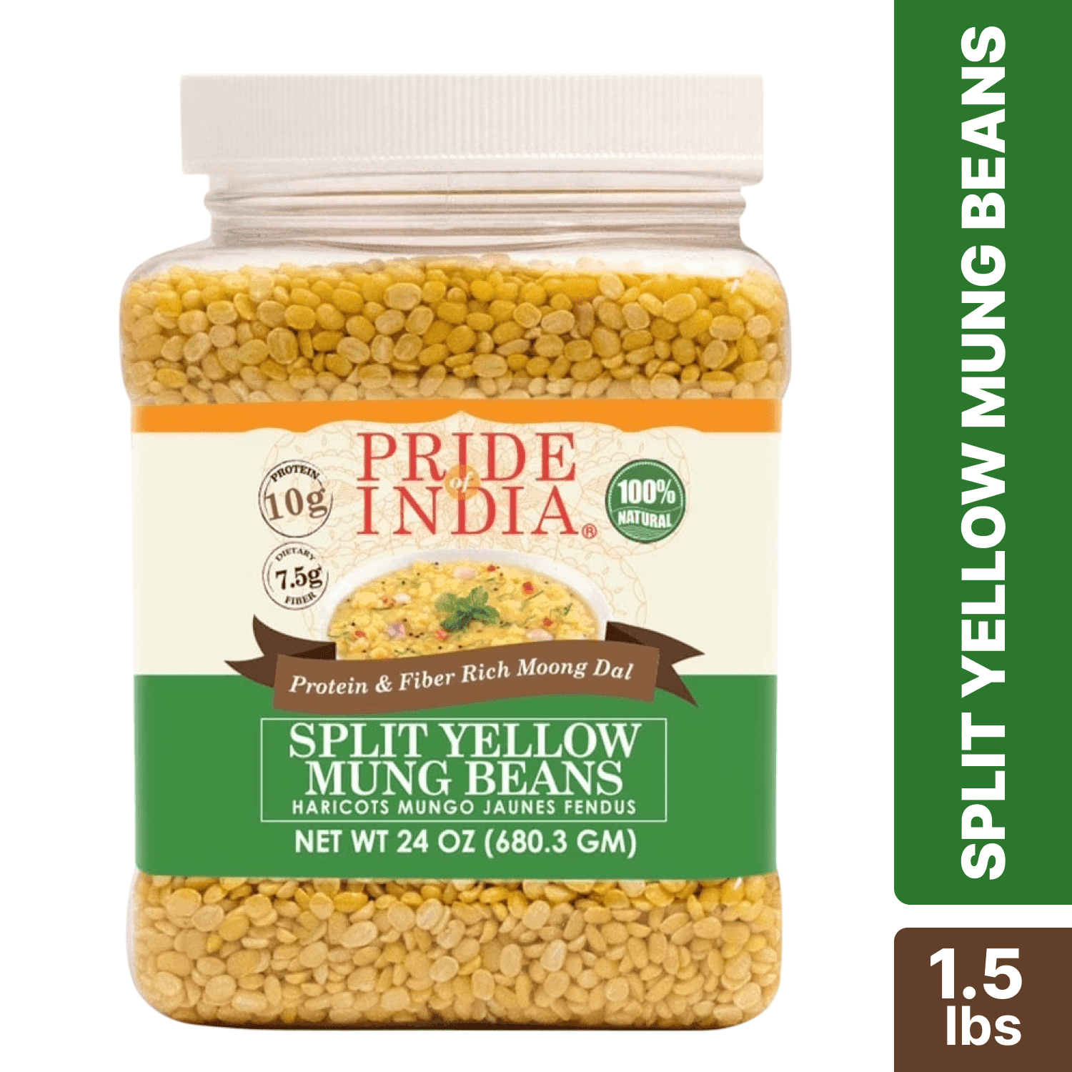 Pride of India Split Yellow Mung Beans, 1.5 lbs Jar, Natural Moong Dal Lentils, Vegan, Gluten Free