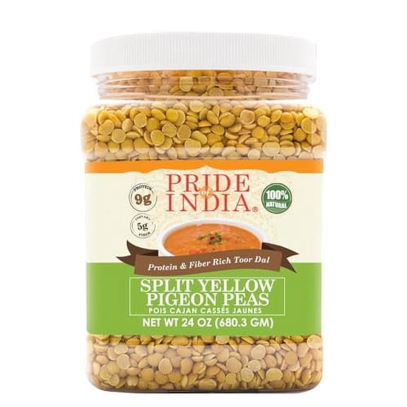 Pride Of India - Indian Split Yellow Pigeon Peas - Protein & Fiber Rich Toor (Arahar) Dal, 1.5 Pound Jar
