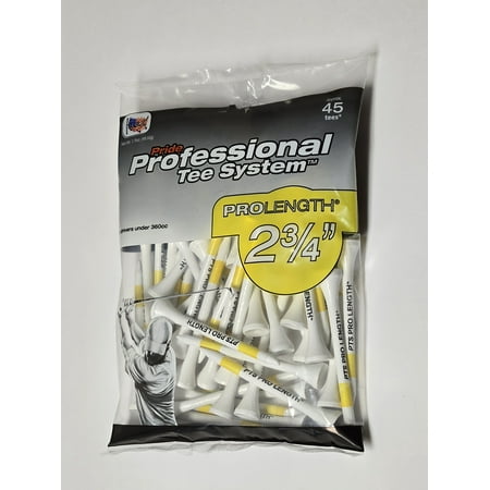 PrideSports 2-3/4" White Golf Tees, 45-Count, Pride PTS, Wooden Tees for Hybrid & 3-Wood