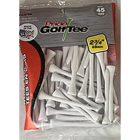 PrideSports 2.75” White Hardwood Golf Tees – Durable Wood Tees for Golf, Consistent Performance, 45 Count