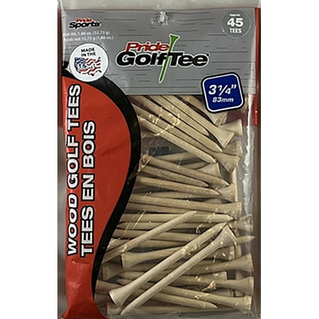 PrideSports 3.25” Natural Hardwood Golf Tees – Durable Wood Tees for Oversized Drivers, 45 Count