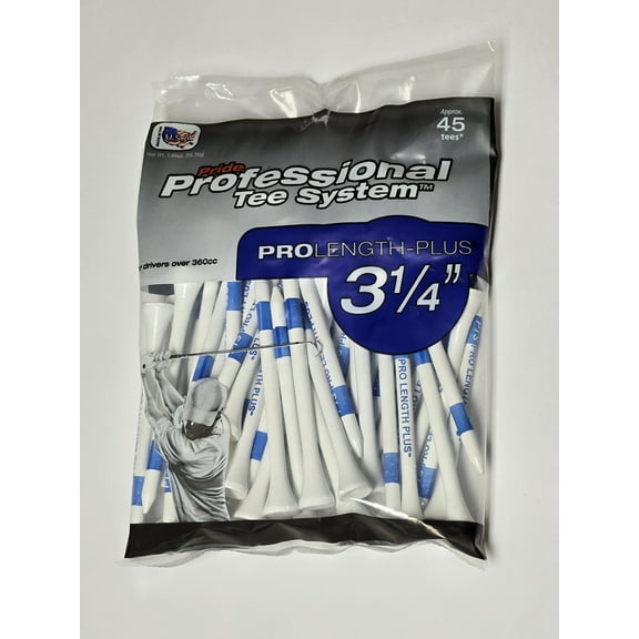 PrideSports 3-1/4" White Golf Tees, 45-Count, Pride PTS, Wood Tees for Driver & 3-Wood