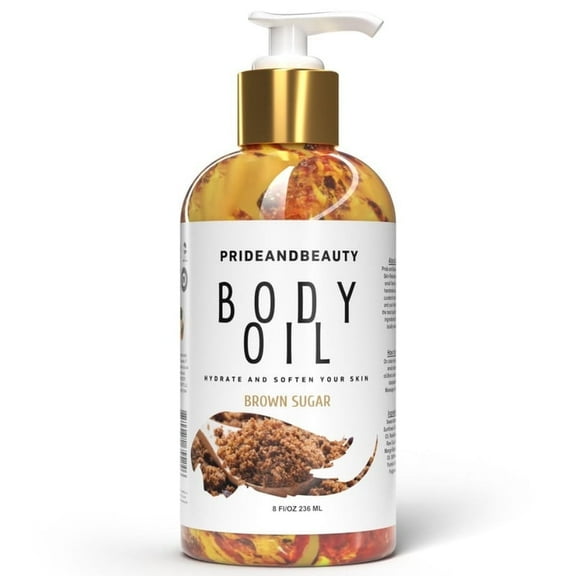 Prideandbeauty Body Oil, Brown Sugar Scent, After Shower Moisturizer, Smooth & Glowing Skin, Natural Oils, 4 fl oz