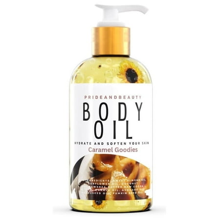 Prideandbeauty Body Oil, Caramel Pear Scent, After Shower Moisturizer, Soft & Glowing Skin, Non-Greasy, 4 fl oz