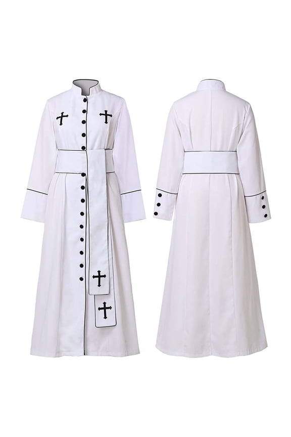 Priest Clergy Robe Praise Worship Robes Full Length Button-Down Priest Father Robe