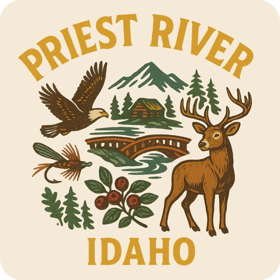 Priest River Idaho Keepsakes Souvenir Vinyl Sticker – Destination Travel Keepsake Collectible (3-Inches Wide)