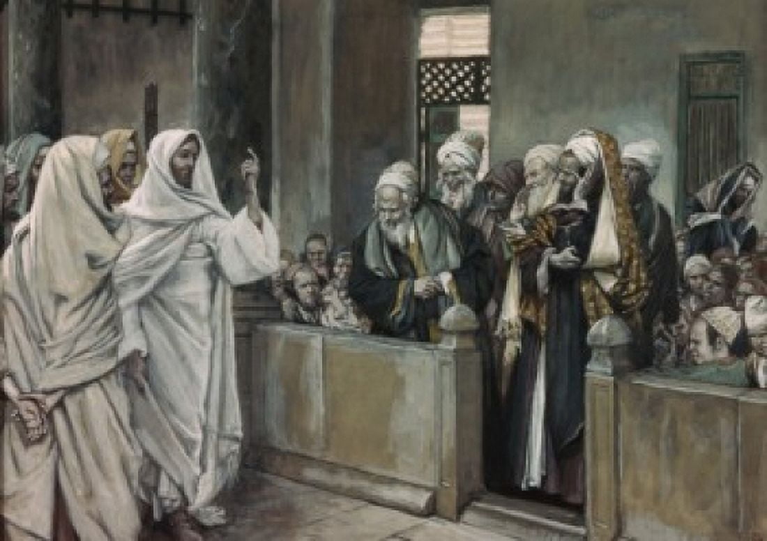 Priests Ask Jesus By Whose Authority He Acts James Tissot (1836-1902 French) Canvas Art - James Tissot (18 x 24)