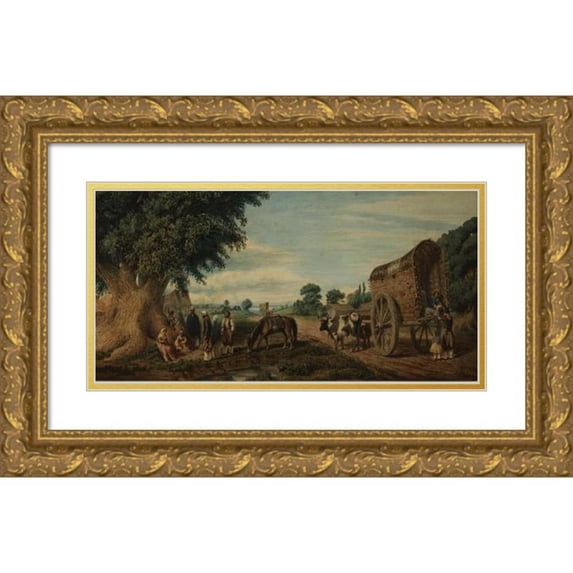 Prilidiano Pueyrredòn 14x9 Gold Ornate Wood Frame and Double Matted Museum Art Print Titled - On Sunday in the Suburbs of San Isidro (1864)