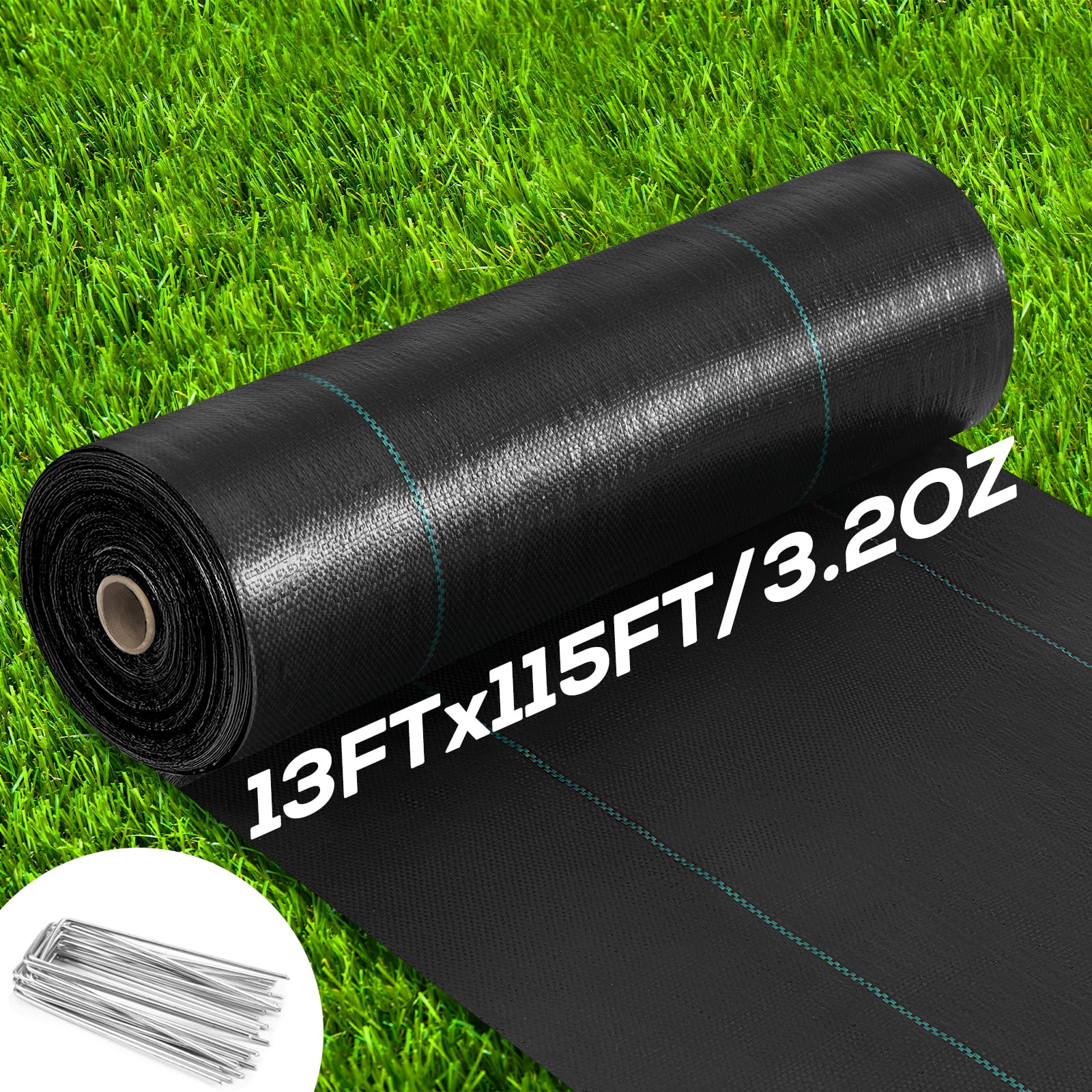 Prilinex 13 x 115ft Weed Barrier Landscape Fabric with Stakes, 3.2 oz Driveway Fabric , Heavy Duty Weed Blocker Gardening Mat, Garden Cloth for Flower Beds Walkways, Black