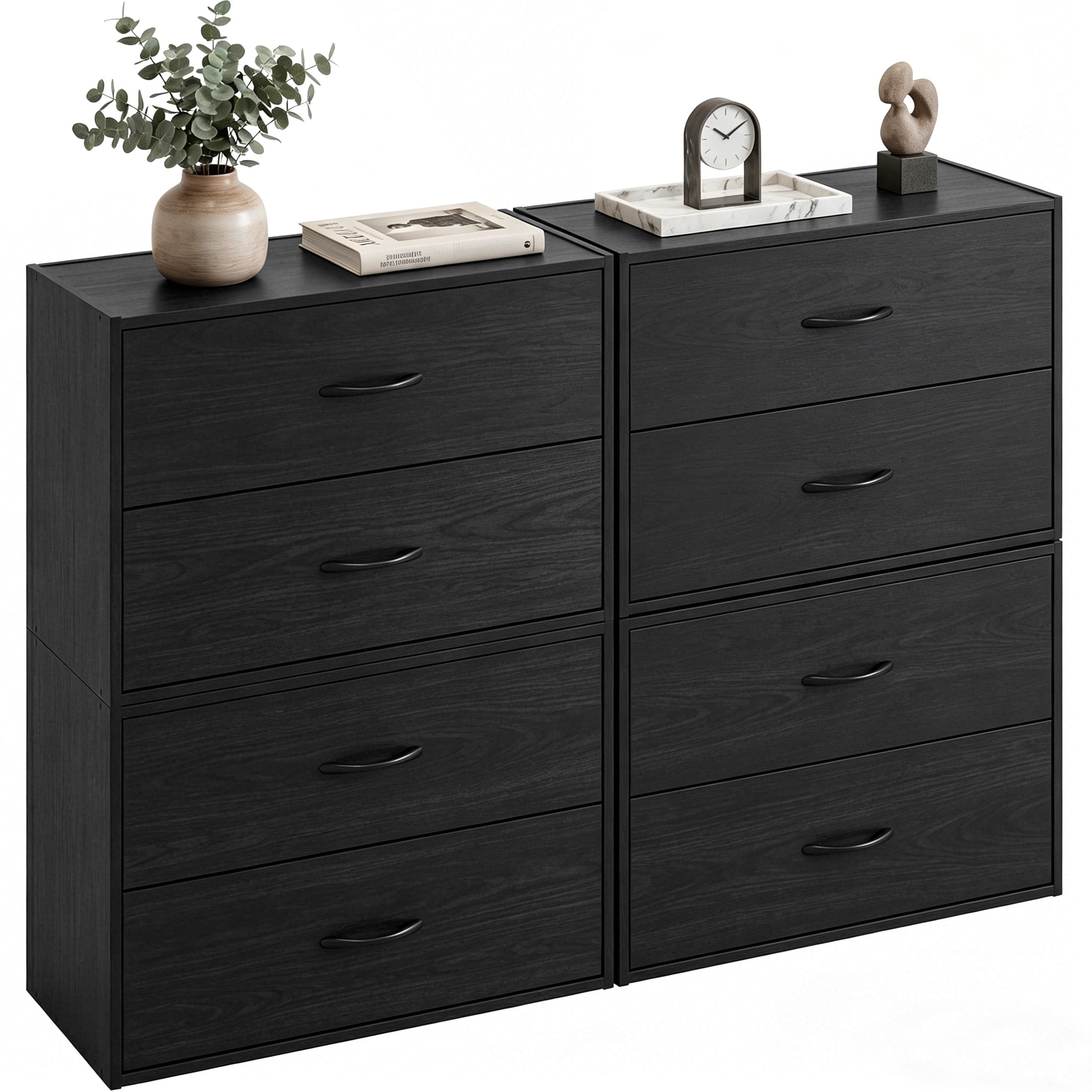 Prilinex 2 Drawer Dresser for Bedroom Set of 4, Stackable Storage Drawers Closet Organizers and Storage, Modern Wood Dressers with Anti-Tip for Bedroom, Living Room, Black