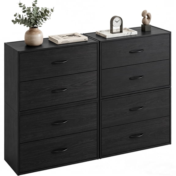 Prilinex 2 Drawer Dresser for Bedroom Set of 4, Stackable Storage Drawers Closet Organizers and Storage, Modern Wood Dressers with Anti-Tip for Bedroom, Living Room, Black