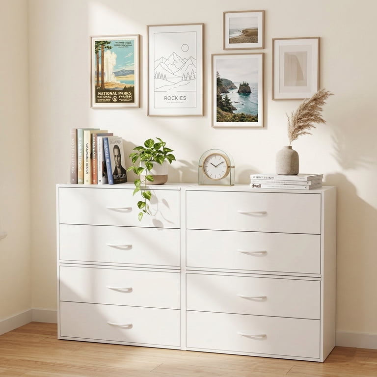 Prilinex 2-Drawer Dresser for Bedroom Set of 4, Stackable Wood