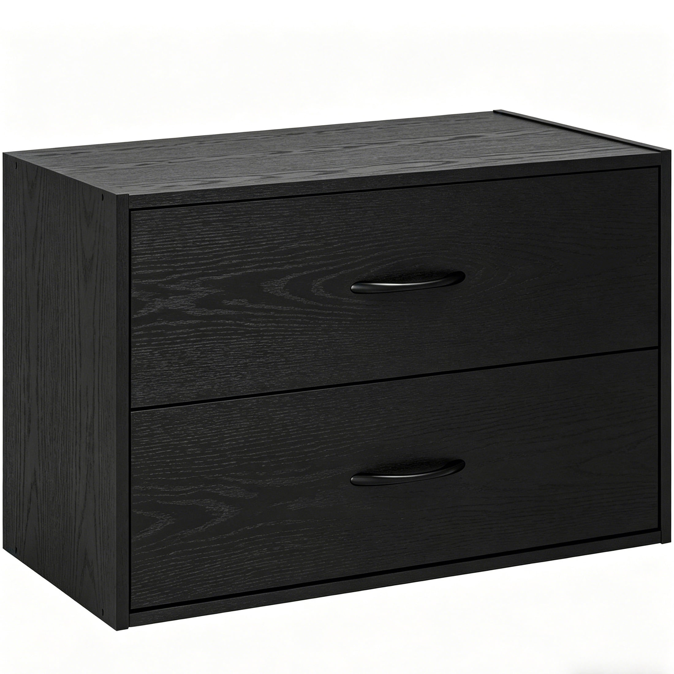 Prilinex 2 Drawer Storage Organizer, Stackable Short Closet Dresser for Clothes, Wood Drawer Dresser with Anti-Topping Kits for Bedroom Living Room, Black