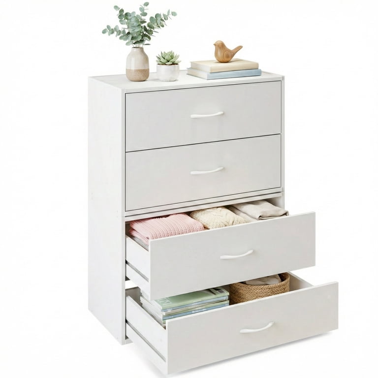 Prilinex 2-Drawer White Dresser Set of 2, Stackable Wood Storage