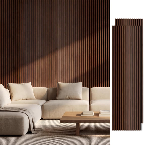 Prilinex 2 Pack Wood Panels for Wall, 94.5" x 23.6" Acoustic Wood Slat Wall Panels for Modern Interior Wall Decor, Walnut