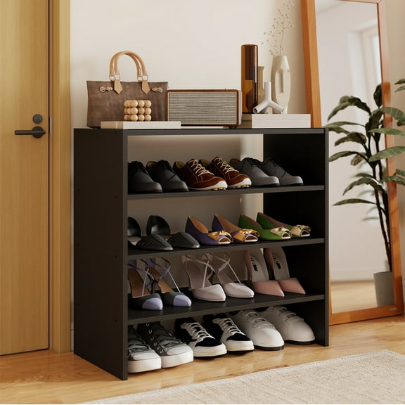 Prilinex 2-Tier Shoe Rack for Closet, Set of 2 Stackable Wooden Shoe Shelves, 12-Pair Capacity Freestanding Shoe Storage Organizer for Entryway & Front Door, Espresso