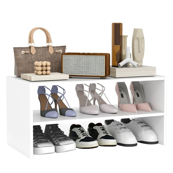 Prilinex 2-Tier Shoe Rack Organizer for Closet, Stackable White Shoe Shelf, Wooden Freestanding Shoe Shelves for Perfec, Entryway & Office, Holds 6-12 Pairs
