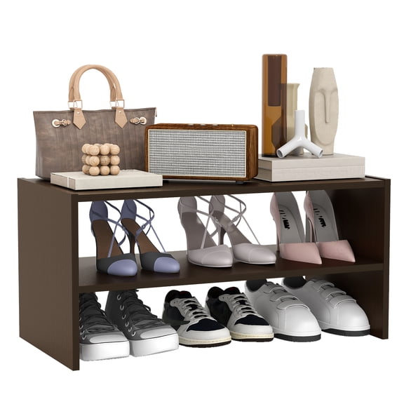 Prilinex 2-Tier Stackable Shoe Rack Organizer, Wooden Shoe Shelf for 6-12 Pairs , Freestanding Shoe Storage Stand for Closets, Entryway, Front Door & Office, Espresso
