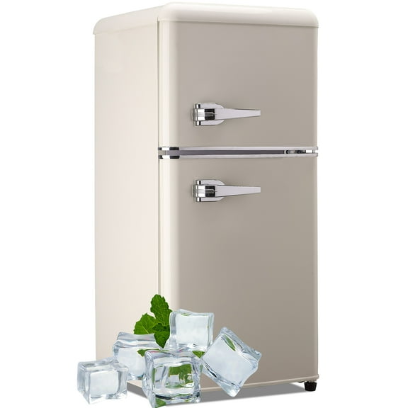 Prilinex 3.2 Cu.ft Mini Refrigerator with Freezer, Retro Small Refrigerator with Adjustable and Removable Double Doors, Energy Saving, Adjustable Thermostat, Low Noise, Cream