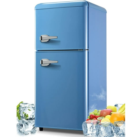 Prilinex 3.5 Cu.Ft Mini Fridge with Freezer, 2 Door Compact Refrigerator, 7- Level Adjustable Thermostat, Mini Refrigerator Low Power, Fridge for Bedroom, Dorm, Office, Blue