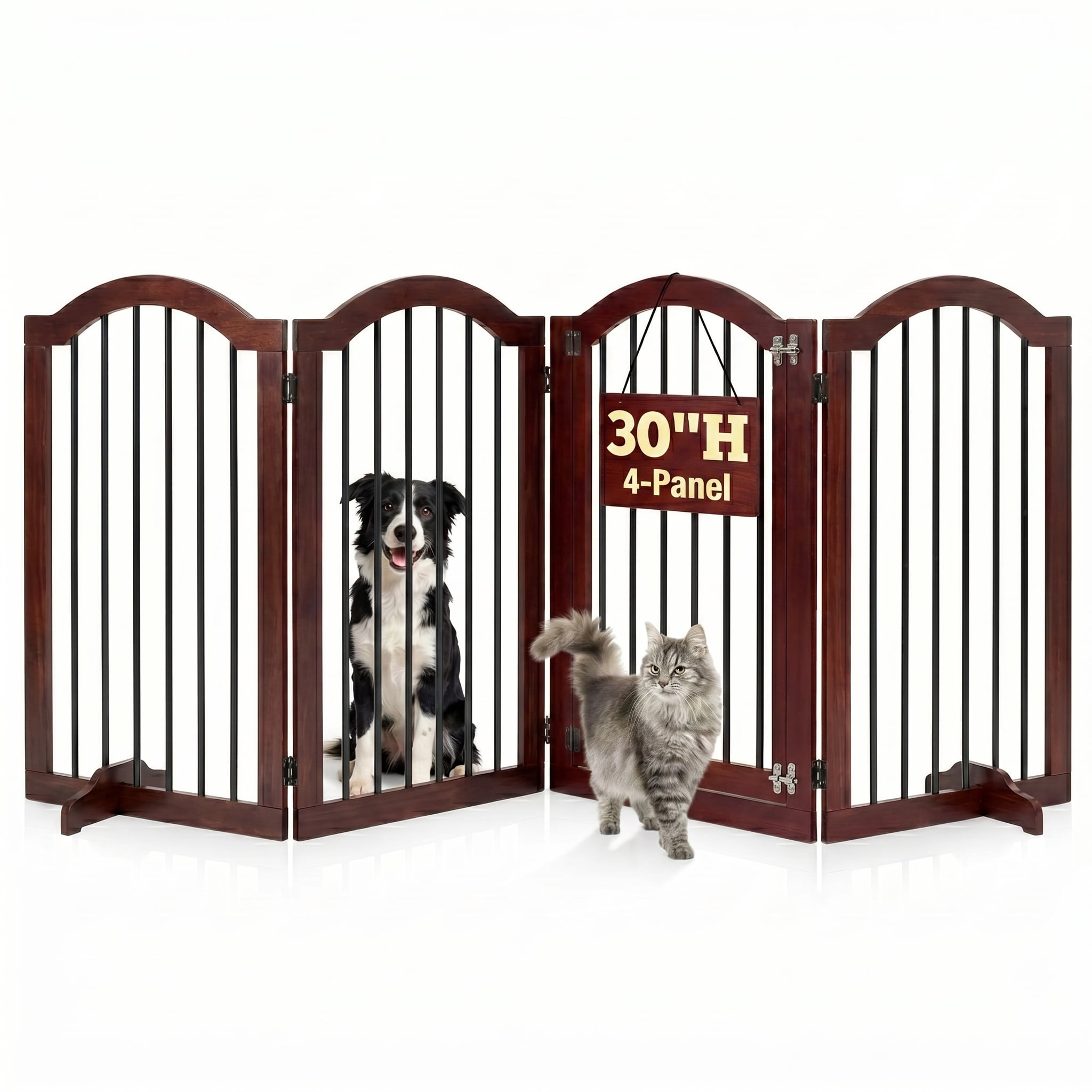 Prilinex 30″ Tall 4-Panel Dog Gate Freestanding, 96" W Foldable Dog Fence Pet Gate for Doorway Stairs, Brown