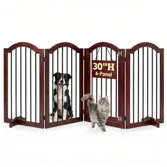 Prilinex 30 Tall 4-Panel Dog Gate Freestanding, 96" W Foldable Dog Fence Pet Gate for Doorway Stairs, Brown