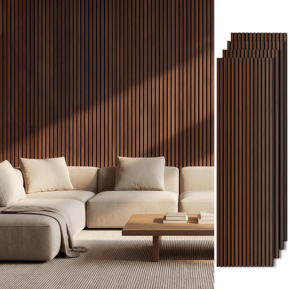 Prilinex 4 Pack Wood Panels for Wall, 94.5" x 23.6" Acoustic Wood Slat Wall Panels for Modern Interior Wall Decor, Walnut