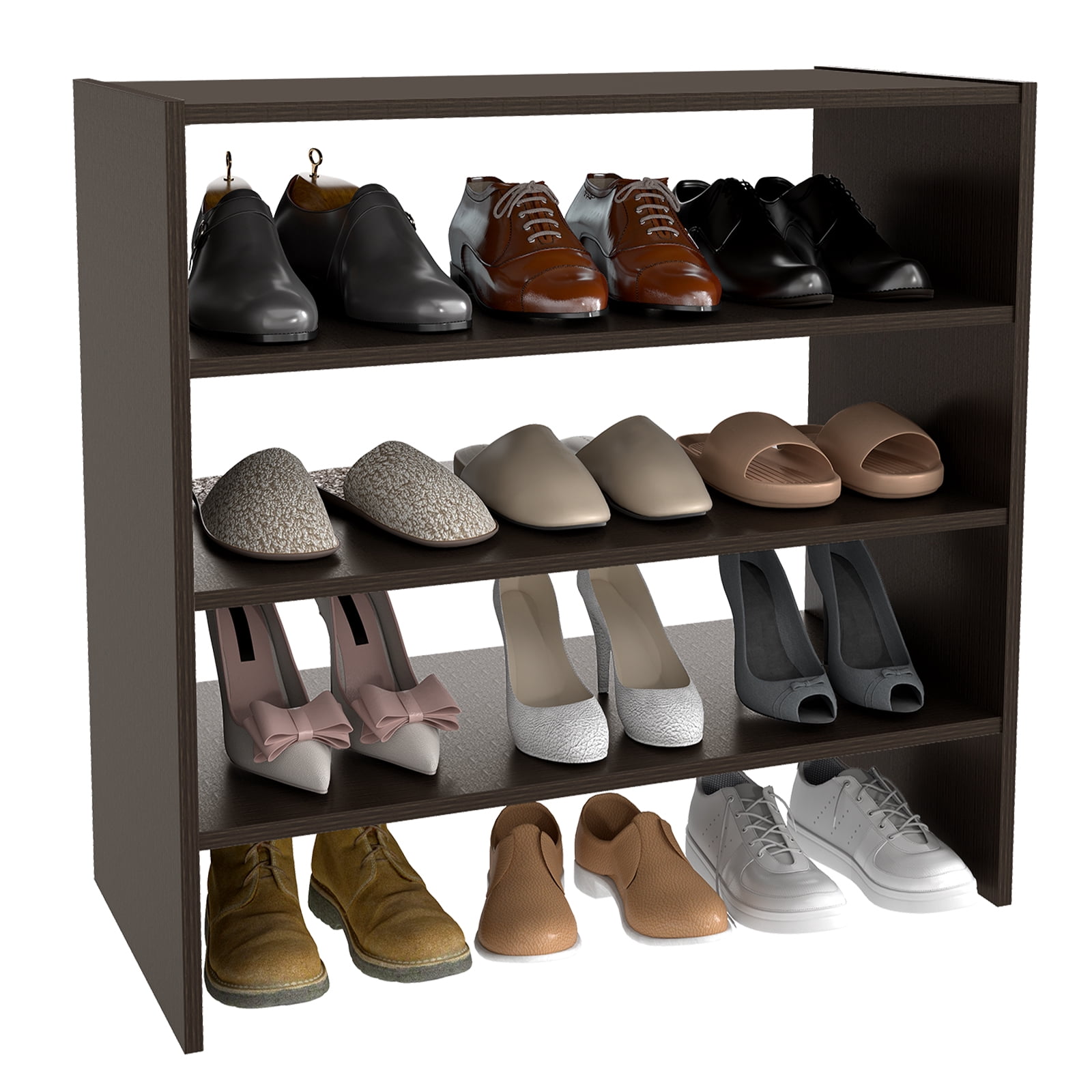 Prilinex 2-Tier Stackable Shoe Rack Organizer, Set of 2 Wooden Shoe Shelves, Holds Up to 12 Pairs, Freestanding Shoe Storage Stand for Closets, Entryway & Office, Espresso