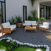 Prilinex 44 PCS Plastic Deck Tiles Outdoor Interlocking Patio Tiles Waterproof for Backyard Porch, 12"W x 12"L, Dark Gray