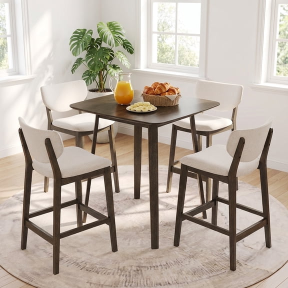 Prilinex 5 Piece Dining Table Set for 4 , Modern Wood Square Table and Bar Stools, 26Kitchen Counter Height Bar Stools for Breakfast Nook Living Room Small Space Restaurant