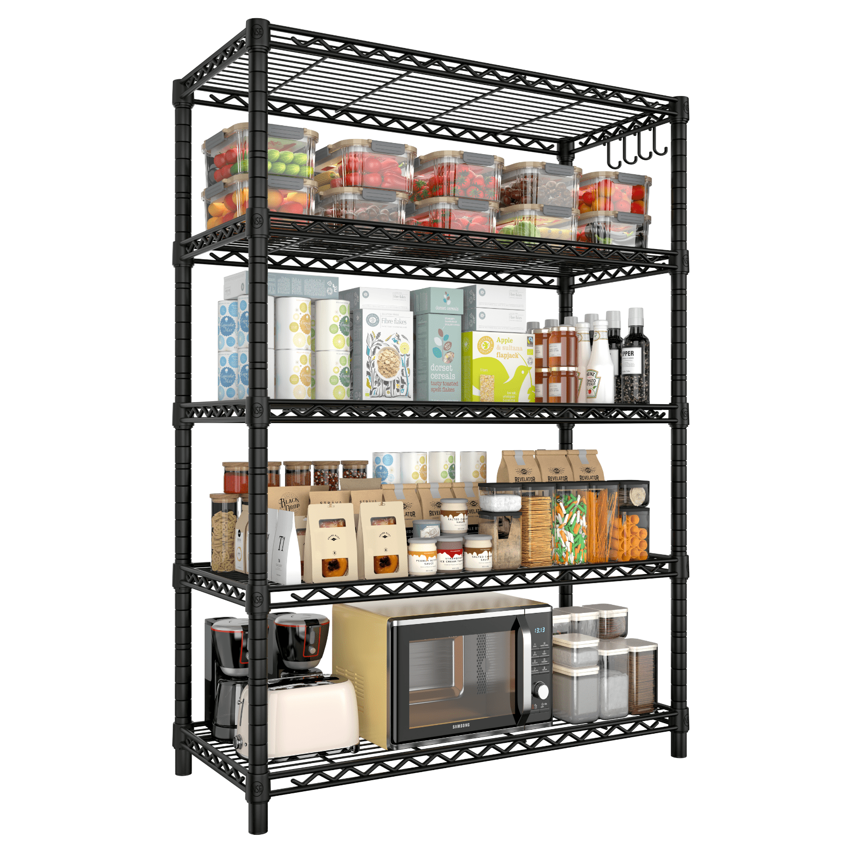 Prilinex 5 Tier Metal Storage Shelves 35.5" W x 14" D x 72" H Adjustable Heavy Duty Garage Shelving Unit Organizer Rack, NSF-Certified Wire Shelving for Kitchen Pantry Closet, Black