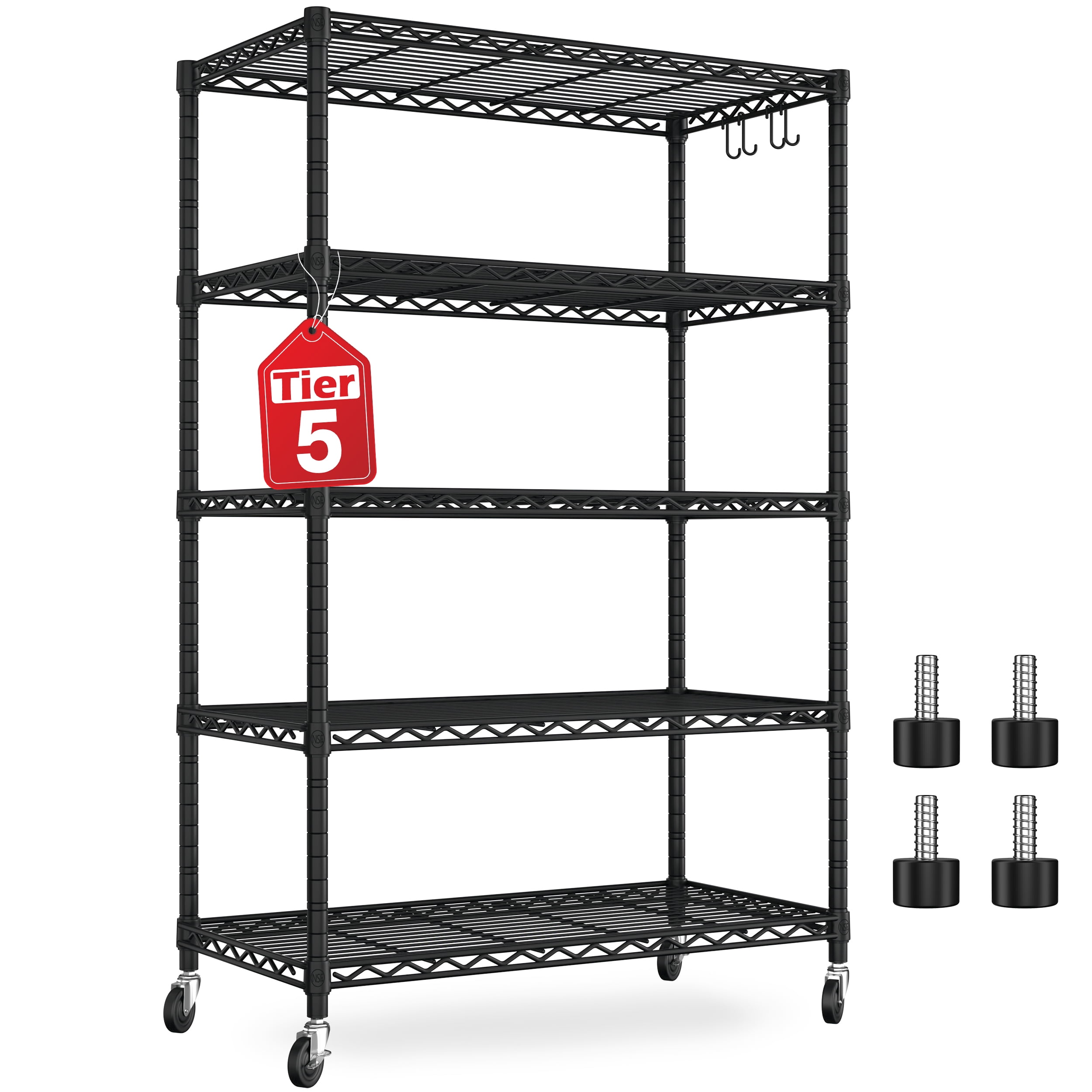 Prilinex 5 Tier Wire Shelving with Wheels NSF Certified Heavy Duty Kitchen Shelves Unit, Storage Rack for Pantry, Adjustable Garage Shelving 36"W x 16"D x 76"H, Black