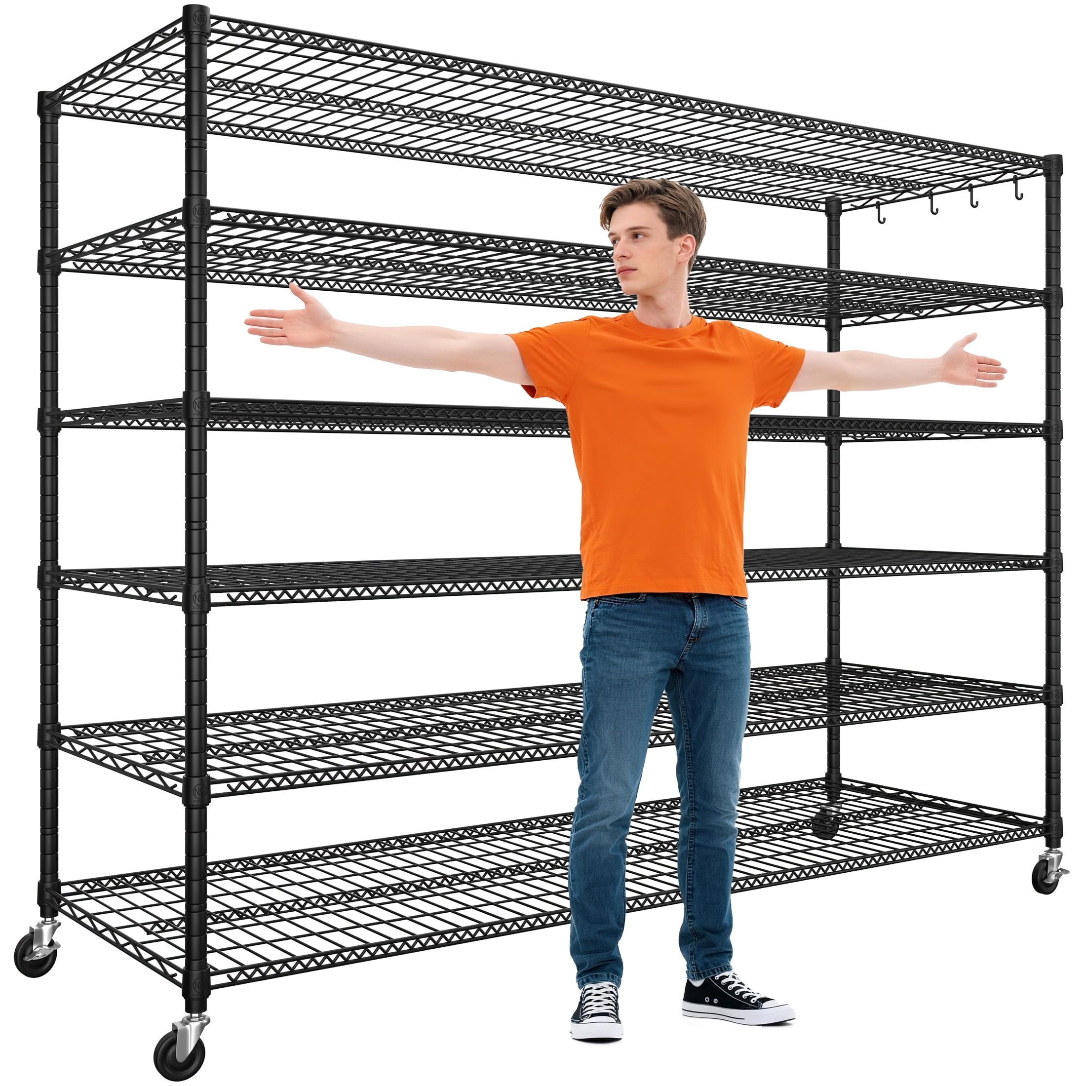 Prilinex 55.5“W Storage Shelves, 6-Tier Wire Shelving Adjustable Storage Rack, Heavy Duty Garage Shelving, Metal Shelving for Pantry Kitchen Steel Shelving, 55.5”W X 24''D X 76"H, Black